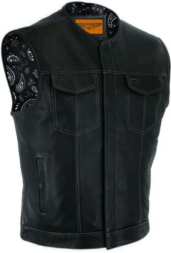 Vista 8 de GARGOYLE BELLS Chaleco de cuero para hombre, estilo SOA, con bolsillos para pistolas, chaleco para motociclista, para hombre Negro con acolchado