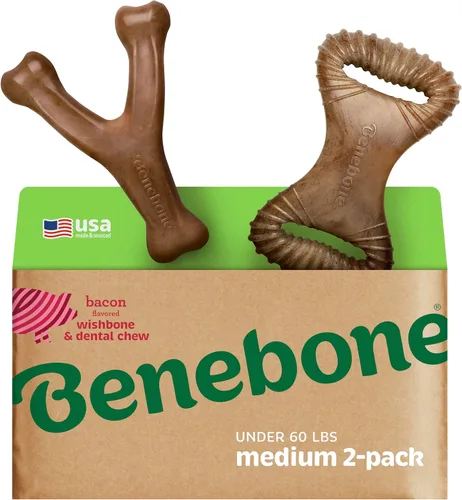 Vista 11 de Benebone - Paquete de 2 juguetes masticables duraderos para perros, diseño Maplestick/Zaggler, tocino real, madera de arce real, fabricados