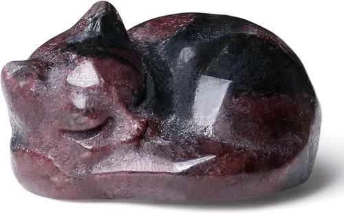 Vista 9 de QINJIEJIE Estatua de Gato de Obsidiana Negra Decoración de Cristales y Piedras Curativas Figura de Gatos Durmiendo Piedra Estatua Regalo Gemas