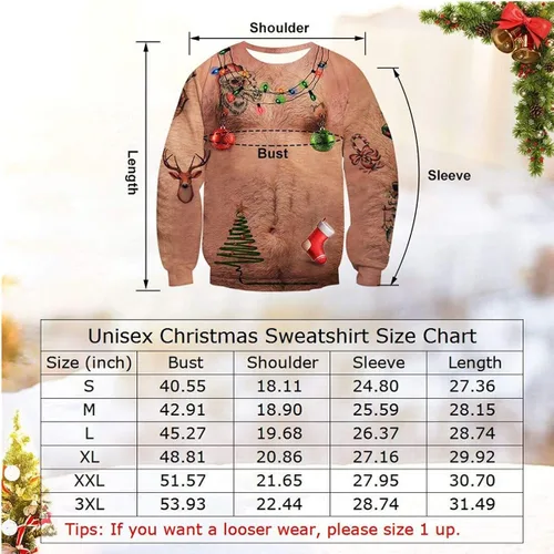 Vista 7 de Idgreatim Sudadera unisex fea de Navidad con cuello redondo novedoso gráfico 3D de manga larga