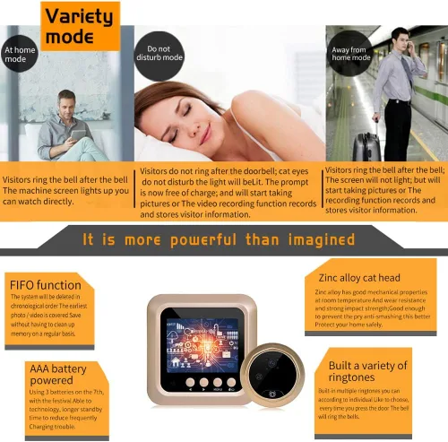 Vista 7 de Visor de puerta inteligente, timbre de video con pantalla LCD de 2.4 pulgadas, timbre de puerta inteligente, cámara de seguridad de mirilla