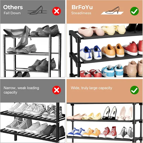 Vista 7 de Zapatero de diseño ensanchado de 32.3 pulgadas para armario, 16 pares de espacios pequeños, no tejido, organizador de zapatos de 3 niveles, estante