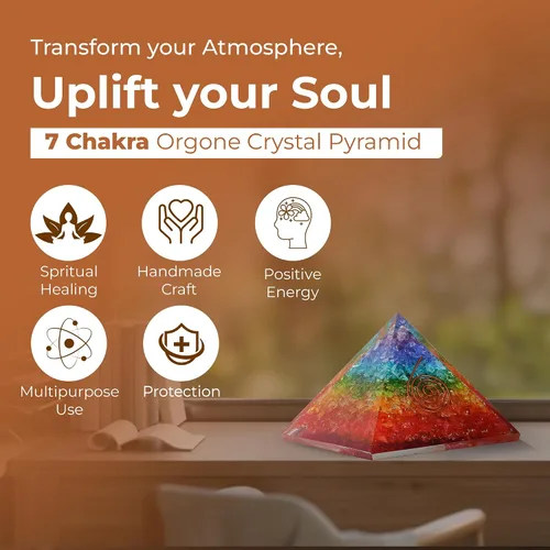 Vista 3 de Pirámide de orgón del Éxito – Pirámide de orgonita de 7 Chakras para sanación, meditación, alivio del estrés, energía positiva y equilibrio