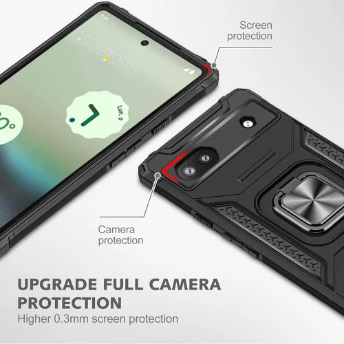 Vista 4 de HNHYGETE Funda para Pixel 6a con protector de pantalla HD, soporte giratorio de grado militar de 360° (resistente) a prueba de golpes para Google