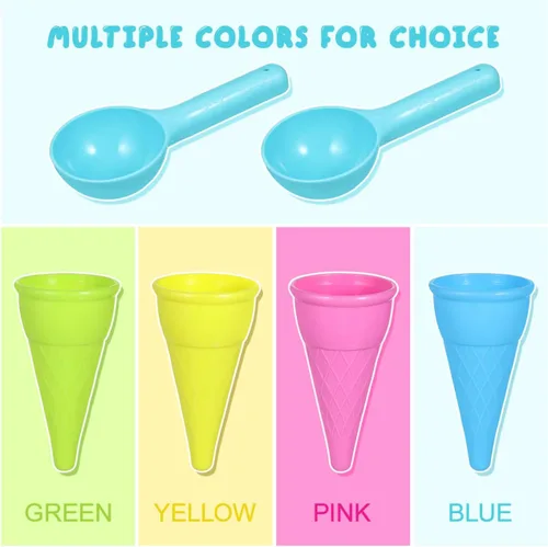 Vista 4 de TOYANDONA Juego de moldes de arena para niños, 10 unidades, conos de helado, conos de cuchara, juegos de arena para exteriores, juego de juguetes