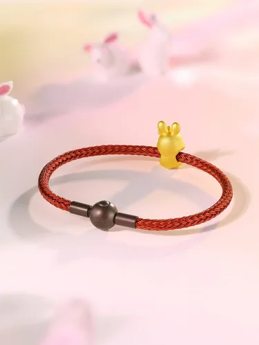 Vista 7 de ZHOU LIU FU Pulseras de oro real para mujer, pulsera de conejo de la suerte, joyería de oro de 24 quilates, pulsera roja con dije de conejo