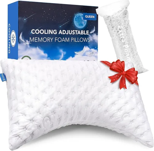 Vista 12 de KUCEY - Almohada refrescante para dormir lateral para dolor de cuello y hombros, almohadas de cama curvas de espuma viscoelástica triturada de lujo