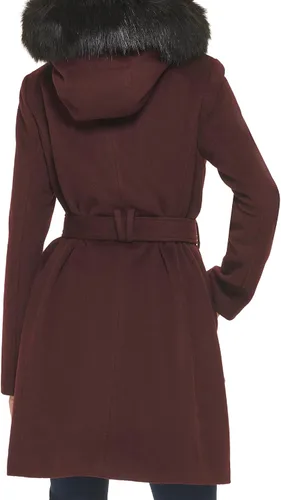 Vista 3 de Cole Haan Abrigo con capucha para mujer de lana con ribete de piel sintética desmontable