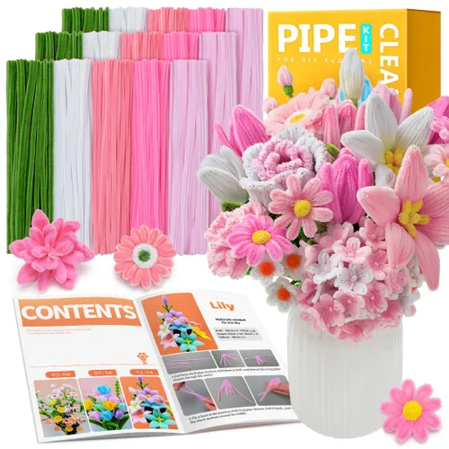 Vista 32 de IOOLEEM - Limpiapipas, 200 tallos de chenilla para hacer flores de color rosa claro