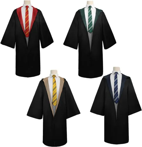 Vista 4 de YAQIZENG Batas de mago, capa de mago, uniforme escolar, Halloween, Navidad, carnaval, cosplay, disfraz para adultos y adolescentes, capa con capucha