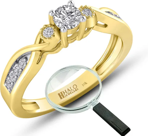 Vista 6 de Halo Jewelers Anillo de boda de 0,90 quilates para hombre, oro blanco y amarillo de 10 quilates (claridad I1-I2), anillos de diamantes para hombre