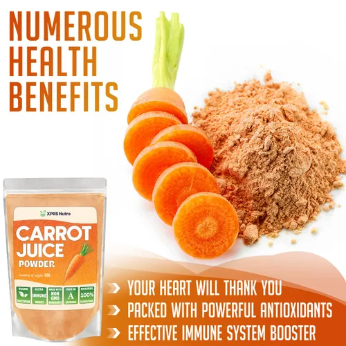 Vista 6 de XPRS Nutra Polvo de jugo de zanahoria 100% natural, polvo de zanahoria puro de los Estados Unidos, ideal para jugo y batido, alto en vitamina A