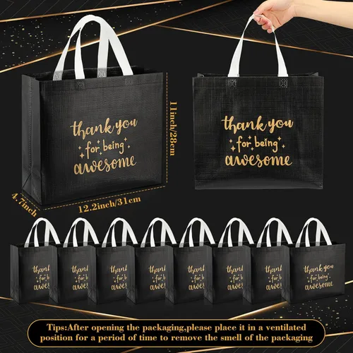 Vista 4 de Sanwuta - 12 bolsas de regalo de agradecimiento al equipo con asa para profesores, empleados, compañeros de trabajo, personal a granel, Negro