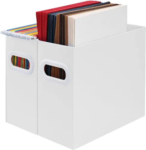 Vista 26 de Organizador de archivos colgante, organizador de carpetas de archivos de cartón para tamaño carta, caja de almacenamiento de documentos