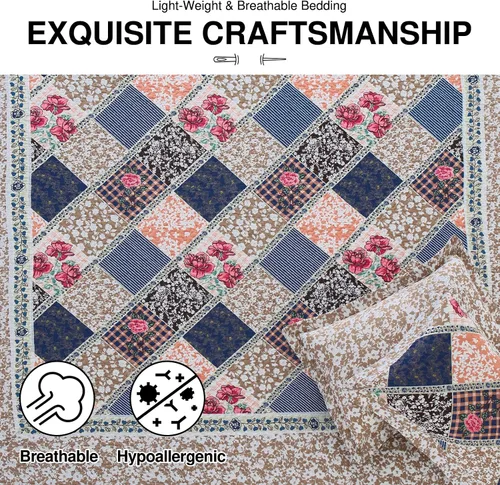 Vista 5 de DDUOXIN Colcha floral tamaño King de 120 x 120 pulgadas, 100% algodón, reversible, de gran tamaño, con 2 fundas de almohada, colchas de granja