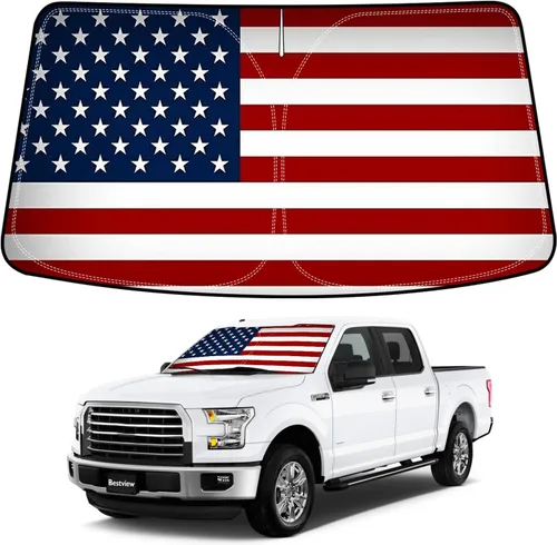 Vista 14 de Bestview - Parasol para parabrisas con bandera americana para Ford F-250 F-350 de 2008-2016, parasol plegable personalizado para ventana delantera