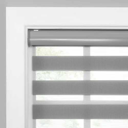 Vista 5 de Eclipse Zebra - Persianas enrollables sin cordones, de tela de doble capa, filtrantes de luz, para privacidad, persianas de fácil elevación con Gris