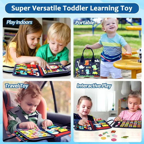 Vista 4 de Qizfun Montessori Tablero Ocupado y Libro Ocupado para Niños Pequeños – Juguete Sensorial y de Aprendizaje que Mantiene a los Niños Ocupados