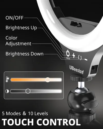 Vista 9 de UBeesize 12" Desk Ring Light with Stand & Phone Holder - Adjustable Studio Light for Photography，Zoom Meetings, YouTube, TikTok, Live Streaming