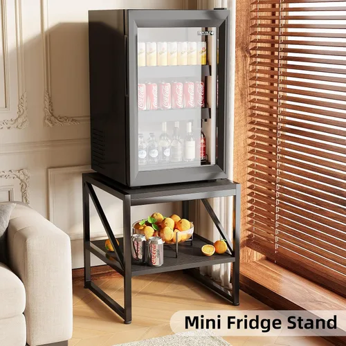 Vista 3 de Mesa auxiliar con estación de carga, mesa auxiliar cuadrada de 20 pulgadas con puertos USB y tomas de corriente, mini soporte para refrigerador