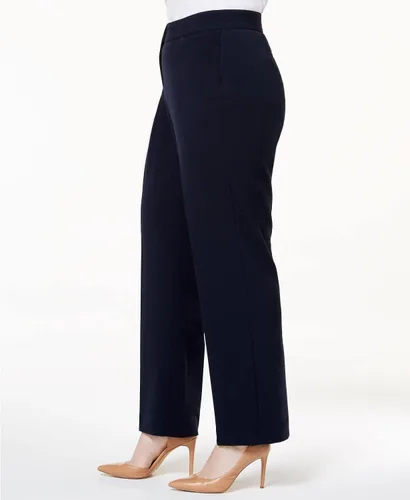 Vista 3 de JM Collection Pantalones rectos con ajuste curvo para mujer, talla grande, azul oscuro, talla 18W, Azul (Intrepid Blue)
