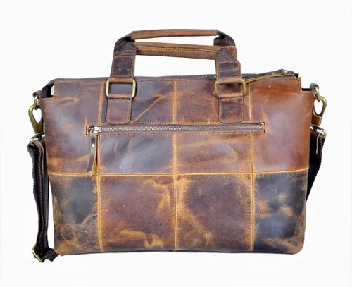 Vista 2 de LeatherLeaf Genuine Leather Messenger Bag Dual Pocket Office Crossbody Laptop Briefcase Computer College Satchel