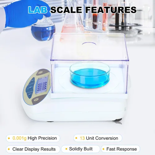Vista 6 de Balanza de laboratorio 500g*0.001g, balanza analítica de alta precisión con parabrisas, balanza electrónica científica, balanza de precisión digital
