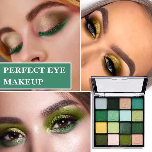 Vista 7 de Paleta de sombra de ojos verde brillante de 16 colores, paleta de sombra de ojos metálica mate impermeable, paleta de sombra de ojos altamente
