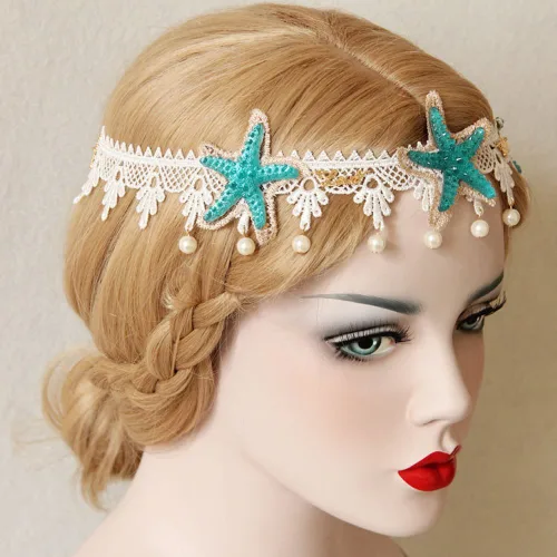 Vista 3 de Bodermincer Diadema de sirena, estrella de mar y estrella de mar, accesorios para el cabello, disfraz de sirena, horquilla de medusa, diadema