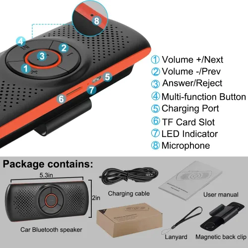 Vista 8 de Skybess Altavoz Bluetooth de coche para teléfono celular, altavoz portátil Bluetooth 5.3 manos libres, reproductor de música inalámbrico, kit