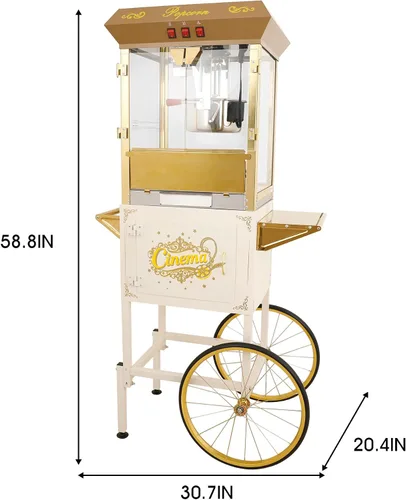 Vista 2 de Máquina de carrito de palomitas de maíz de 16 onzas sobre ruedas, máquina de palomitas de maíz de 850 W para 64 tazas de palomitas de maíz por lote