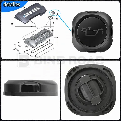 Vista 4 de Tapa de llenado de aceite de motor compatible con BMW 128i 328xi 335i 528i 535i 740i X1 X3 E90 E91 E92 E83 (Reemplaza a 11127560482)