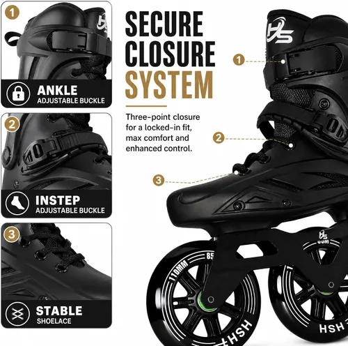 Vista 2 de Patines en línea de 3 ruedas para mujeres y hombres, patines de alto rendimiento con ruedas de 4.331 in, patines de velocidad profesionales en línea