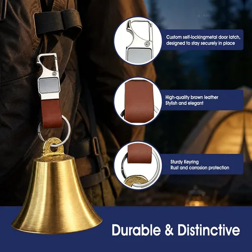 Vista 4 de Pacify 2" Loud Bear Bell with Whistle for Hiking, 3 in 1 Solid Brass Bear Bells with Emergency Whistle and Carabiner for Survival, Hiking, Camping