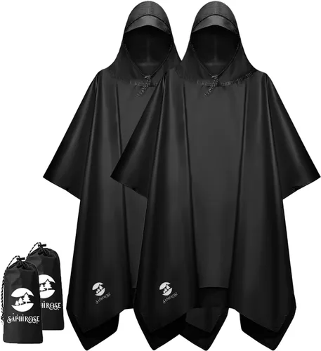 Vista 20 de SaphiRose Poncho de lluvia con capucha, impermeable, para hombres, mujeres y adultos Algas Azul 1 Pack