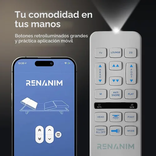 Vista 5 de Base de cama ajustable inteligente con doble masaje eléctrico - USB, luz debajo de la cama, gravedad cero, control de aplicación, inclinación