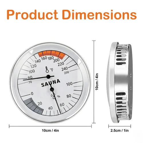 Vista 2 de Termómetro higrómetro 2 en 1, medidor mecánico de temperatura Fahrenheit Monitor sauna temperature and humidity with a durable mechanical gauge