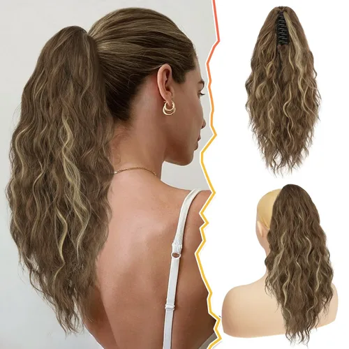 Vista 23 de BARSDAR Extensión de cola de caballo corta para mujer, extensiones de cabello sintético suave con clip de garra de 12 pulgadas, extensiones de cola