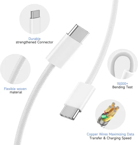 Vista 3 de Bloque de carga USB C rápido para iPhone 17 16 15, 10 pies de largo, paquete de 3 cables USBC a USBC para iPad, cable de viaje de 20 W, cable