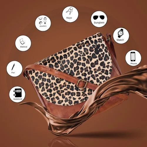 Vista 4 de Bolso bandolera de cuero genuino para mujer con correa ajustable, bolsillo móvil y cremallera exterior e