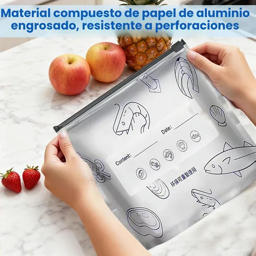 Vista 5 de 30 piezas de bolsas reutilizables de papel de aluminio sellables para almacenamiento, 2026 nuevas bolsas de pie sellables con etiqueta y cierre