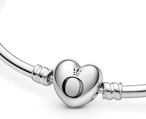 Vista 4 de Silver Pandora Bangle with Heart Logo Clasp