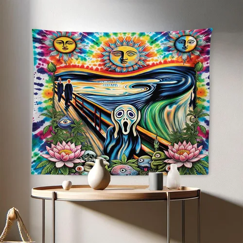 Vista 101 de Ambesonne Tapiz verde, fases lunares alrededor de un árbol de la vida, impresión de diseño bohemio de astrología nocturna, decoración de tela