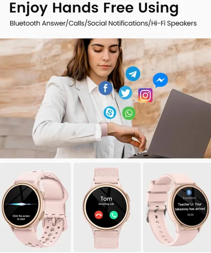 Vista 3 de Relojes inteligentes para mujer (respuesta/hacer llamadas), monitor de actividad de pantalla AMOLED de 1.27 pulgadas con monitor de frecuencia Rosa