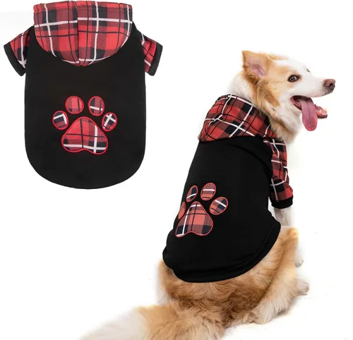 Vista 18 de KOOLTAIL Sudadera a cuadros con capucha, con gorro y bolsillo, para perros pequeños, medianos y grandes y gatos, abrigo suave y cálido para invierno