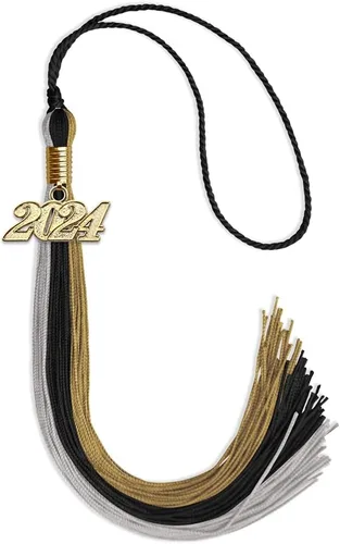 Vista 103 de Endea - Borla de graduación de triple color con gota de fecha dorada (negro/dorado/granate, 2020)
