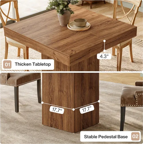 Vista 6 de Tribesigns Mesa de comedor cuadrada de 39 pulgadas para 4, mesa de comedor de cocina pequeña de granja con base de pedestal resistente, muebles