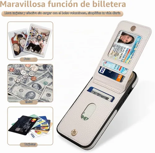 Vista 3 de Funda para iPhone 14 de 6.1'', Funda Cartera Cruzada Desmontable con Ranuras para Tarjetas con Bloqueo RFID, Anillo de Soporte de 360°, Funda Beige