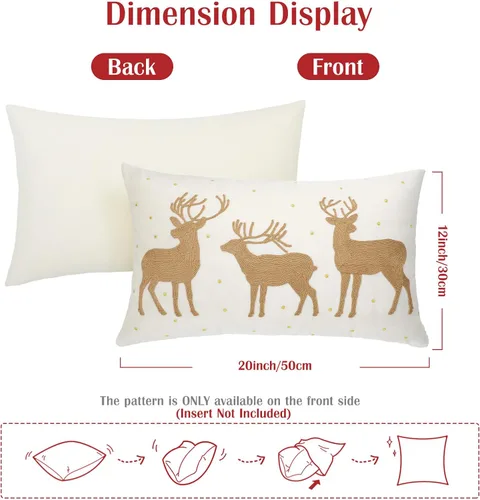 Vista 5 de Lewondr Funda de almohada decorativa de terciopelo suave de Navidad, paquete de 2, con bordado de ciervos, lujosa funda de cojín para sofá