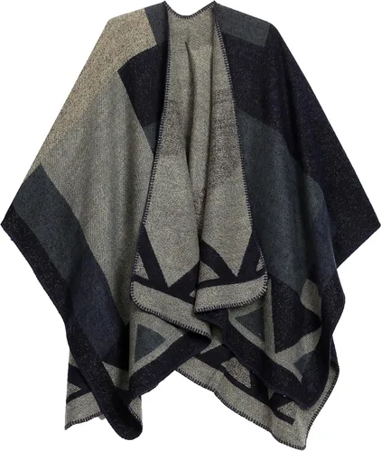 Vista 20 de Sakkas Mari - Poncho grande reversible para mujer, chal envolvente Negro